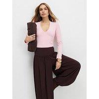 River Island Long Sleeve Plunge Polyamide Bodysuit - Pink