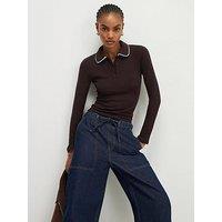 River Island Long Sleeve Cosy Tipped Polo - Brown