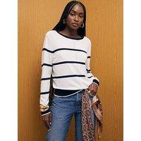 River Island Long Sleeve Knitted Top - Navy Stripe