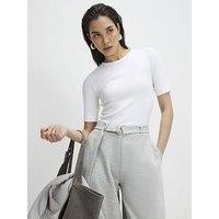 River Island Short Sleeve Cotton Elastane Fitted Top - White
