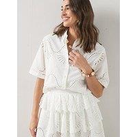 The Very Collection Broderie Short Sleeve Shirt - Cream