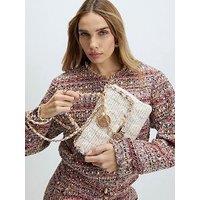 River Island Boucle Flap Front Shoulder Bag - Cream