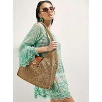 River Island Raffia Flap Front Slouch - Beige