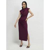 River Island Short High Neck Ruched Midi Dress - Purple