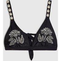 River Island Whipstitch Shell Bikini Top - Black