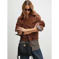 River Island Monogram Bucket Bag - Black