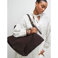 River Island Buckle Handle Suede Shopper - Brown