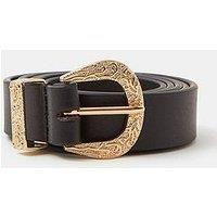 Accessorize Leather Western Buckle Belt - Black