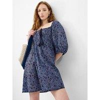 Accessorize Floral Print Puff Sleeve Mini Dress - Blue