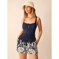 Accessorize Floral Print High Waist Shorts - Blue