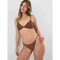 Accessorize Twist Front Beaded Strap Bikini Top - Brown