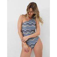 Accessorize Zig Zag Crochet One Shoulder Swimsuit - Multi