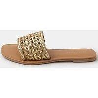 Accessorize Woven Metallic Leather Slide Sandals - Gold