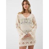 Accessorize Crochet Long Sleeve Cover Up Tunic - Cream