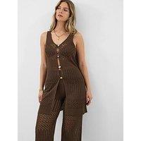 Accessorize Crochet Knit Sleeveless Top - Brown