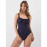 Accessorize Seersucker Tie Front Swimsuit - Blue