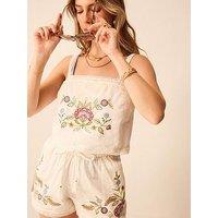 Accessorize Floral Embroidered Lace Trim Cami Top - Cream