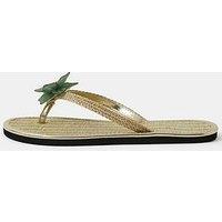 Accessorize Flower Metallic Seagrass Flip Flops - Green/Gold