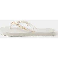Accessorize Bead Embellished Flip Flops - White