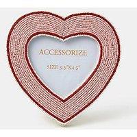 Accessorize Heart Beaded Photo Frame 3.5" X 4.5" - Red