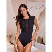 Lipsy Embroidered Cap Sleeve Bodysuit - Black