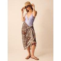 Accessorize Palm Print Tassel Sarong - Brown