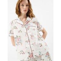Accessorize Floral Print Cotton Shorts Pyjamas Set - Cream