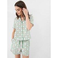 Accessorize Heart Print Ruffle Shorts Pyjama Set - Cream & Green