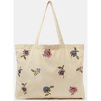 Accessorize Floral Embroidered Corduroy Shopper Bag - Cream