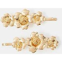 Accessorize 2-Pack Floral Metal Hair Slides - Gold