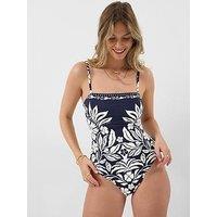 Accessorize Floral Print Bandeau Swimsuit - Blue