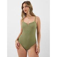 Accessorize V Front Rib Shaping Swimsuit - Green