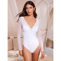 Lipsy Ab Lace Bly Wrap Long Sleeve Bodysuit - White