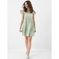 Accessorize Gingham Print Frill Mini Dress - Green