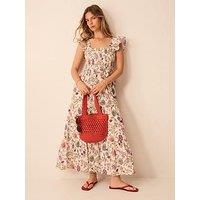 Accessorize Floral Print Tiered Maxi Dress - Cream