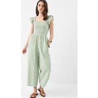 Accessorize Gingham Print Frill Jumpsuit - Green