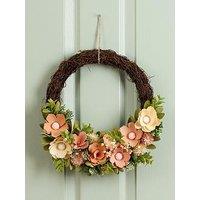 Scottish Everlastings 35Cm Peach Wood Shave Half Wreath