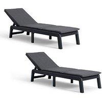Keter Set Of 2 Atlas Sunlounger, With Cushions - Graphite