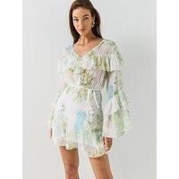 Guess Long Sleeve Laurence Printed Dress - White