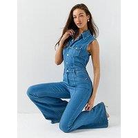 Guess Harlo Flare Denim Jumpsuit - Blue