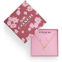 Coach Earrings And C-Charm Necklace Crystal Boxed Set - Gold