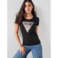 Guess Short Sleeve Zebra Triangle T-Shirt - Black