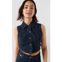 Guess Jeans Gj Cropped Button Through Top - Blue
