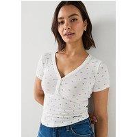Guess Jeans Gj Pointelle Short Sleeve Henley Top - White
