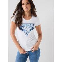 Guess Short Sleeve Feather Triangle T-Shirt - White
