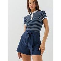 Guess Short Sleeve Striped Polo Top - Blue