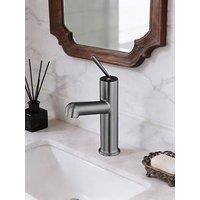 Living And Home Gunmetal Grey Metal Basin Mixer Tap With Zinc Alloy Handle