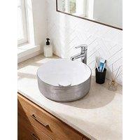 Living And Home Silver Round Ceramic Countertop Washbasin Vessel Sink