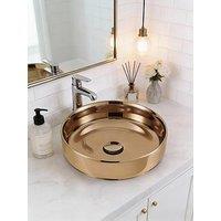Living And Home Bronze Round Ceramic Countertop Washbasin Vessel Sink