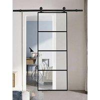 Living And Home 4 Lites Clear Glass Sliding Barn Door With 6Ft Hardware Kit